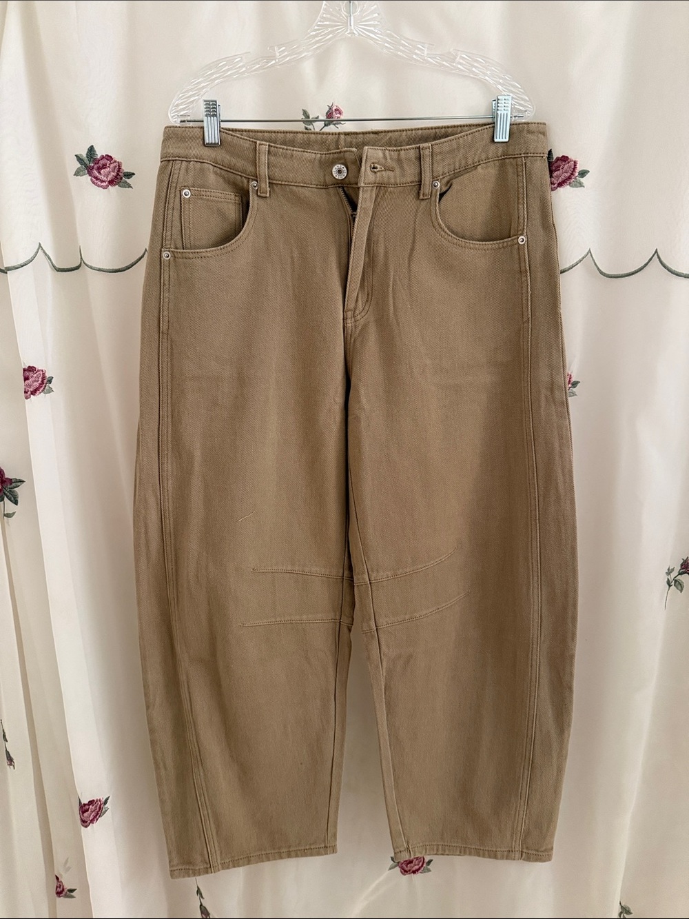 Casual Wide-Leg Barel Jeans in Khaki